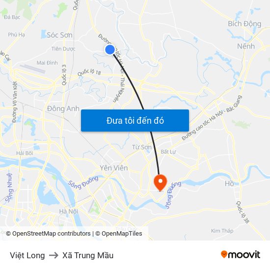 Việt Long to Xã Trung Mầu map