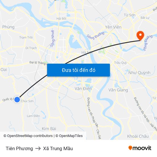 Tiên Phương to Xã Trung Mầu map