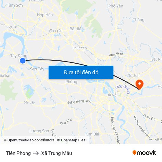 Tiên Phong to Xã Trung Mầu map