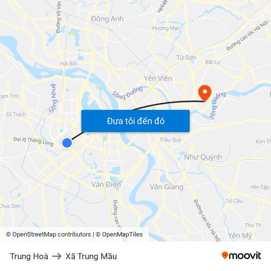 Trung Hoà to Xã Trung Mầu map