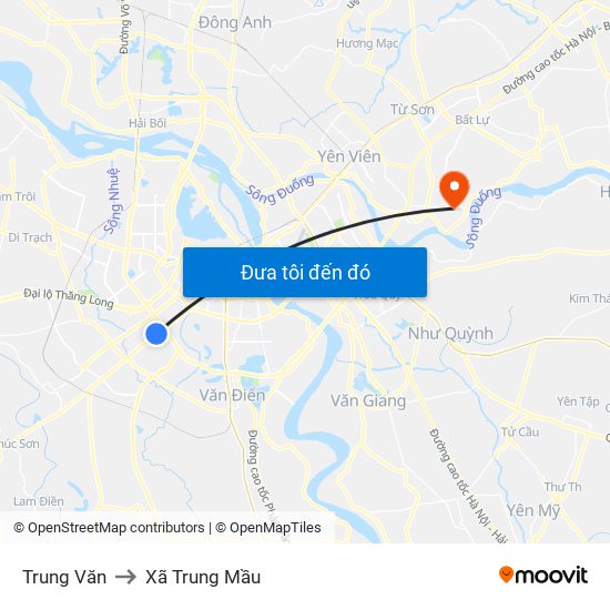 Trung Văn to Xã Trung Mầu map