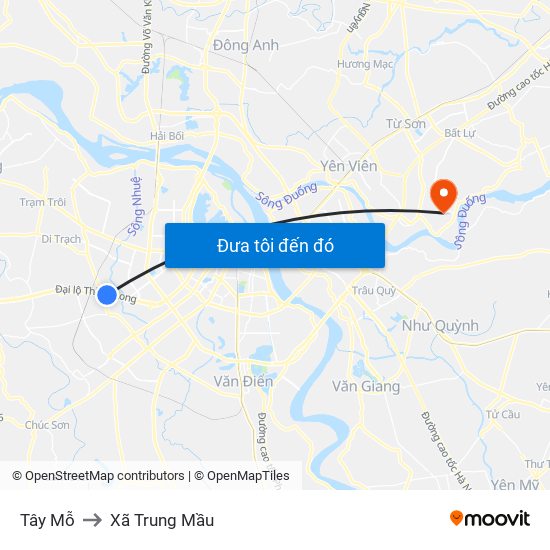 Tây Mỗ to Xã Trung Mầu map