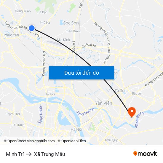 Minh Trí to Xã Trung Mầu map