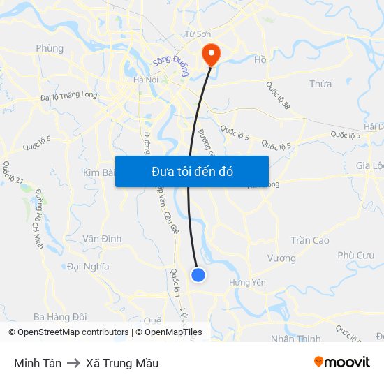 Minh Tân to Xã Trung Mầu map