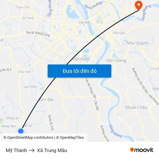 Mỹ Thành to Xã Trung Mầu map