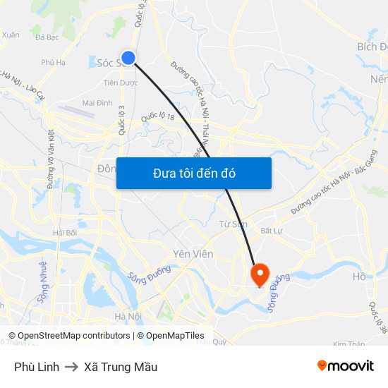 Phù Linh to Xã Trung Mầu map