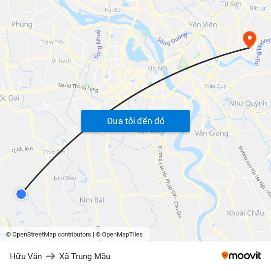 Hữu Văn to Xã Trung Mầu map