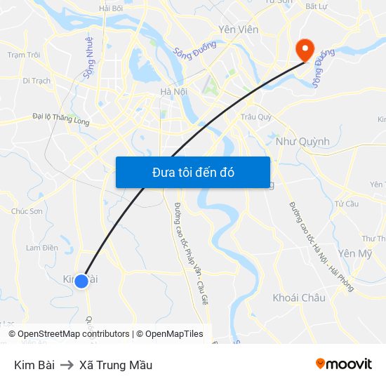 Kim Bài to Xã Trung Mầu map