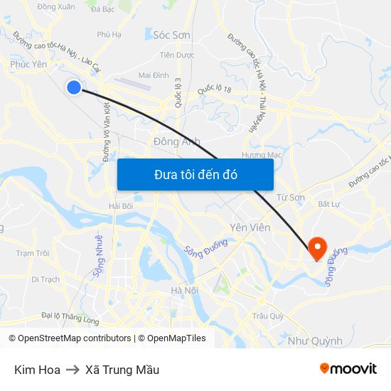 Kim Hoa to Xã Trung Mầu map