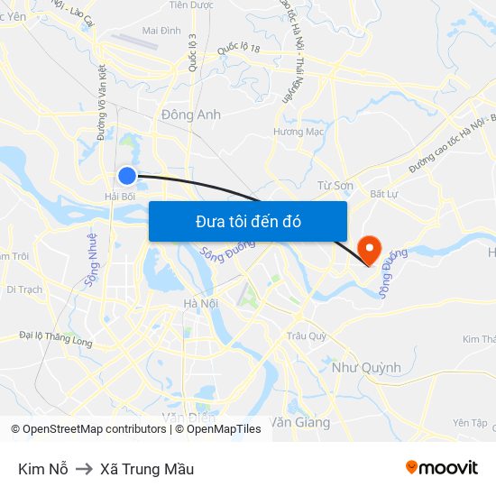 Kim Nỗ to Xã Trung Mầu map