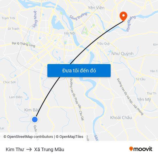 Kim Thư to Xã Trung Mầu map