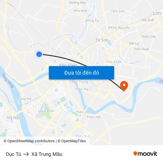 Dục Tú to Xã Trung Mầu map