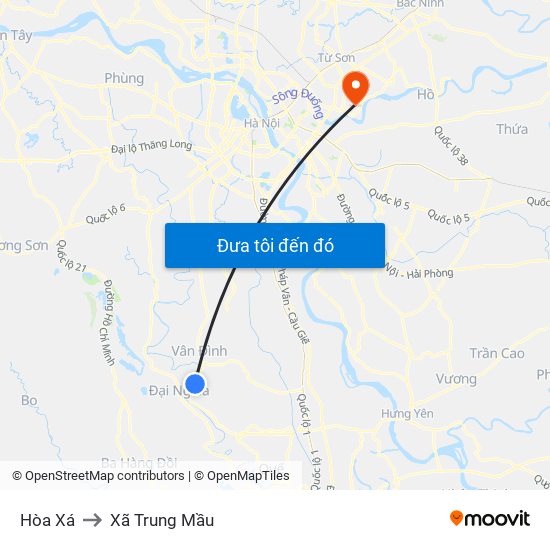 Hòa Xá to Xã Trung Mầu map