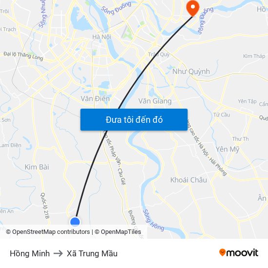Hồng Minh to Xã Trung Mầu map