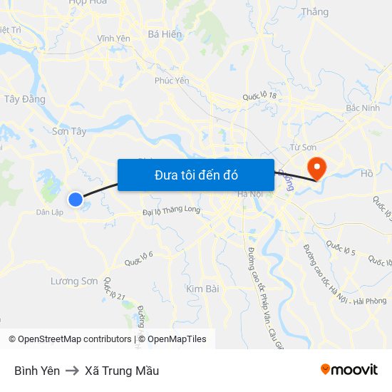 Bình Yên to Xã Trung Mầu map