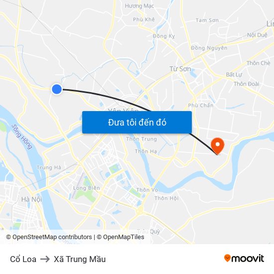 Cổ Loa to Xã Trung Mầu map