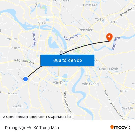 Dương Nội to Xã Trung Mầu map