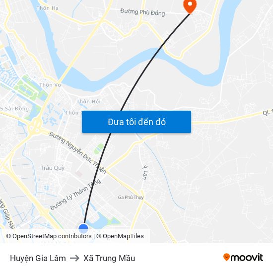 Huyện Gia Lâm to Xã Trung Mầu map