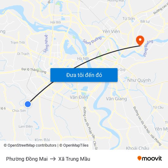 Phường Đồng Mai to Xã Trung Mầu map