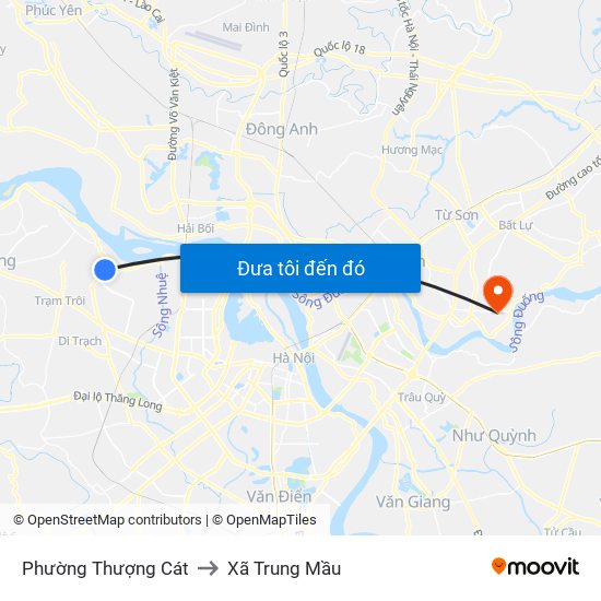 Phường Thượng Cát to Xã Trung Mầu map
