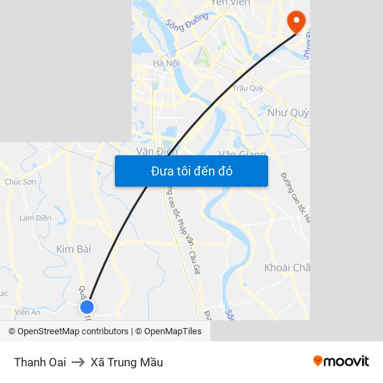 Thanh Oai to Xã Trung Mầu map