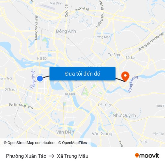 Phường Xuân Tảo to Xã Trung Mầu map