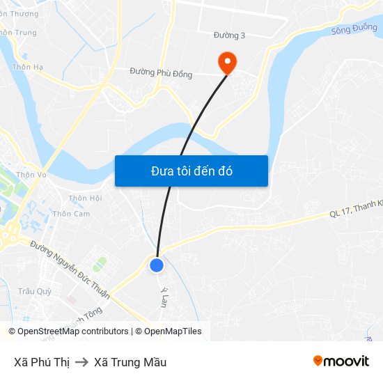 Xã Phú Thị to Xã Trung Mầu map