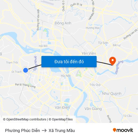 Phường Phúc Diễn to Xã Trung Mầu map