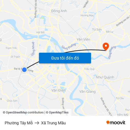 Phường Tây Mỗ to Xã Trung Mầu map