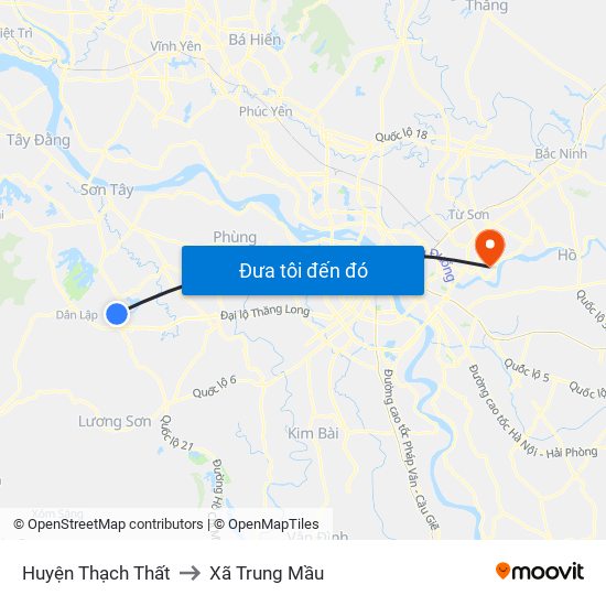 Huyện Thạch Thất to Xã Trung Mầu map