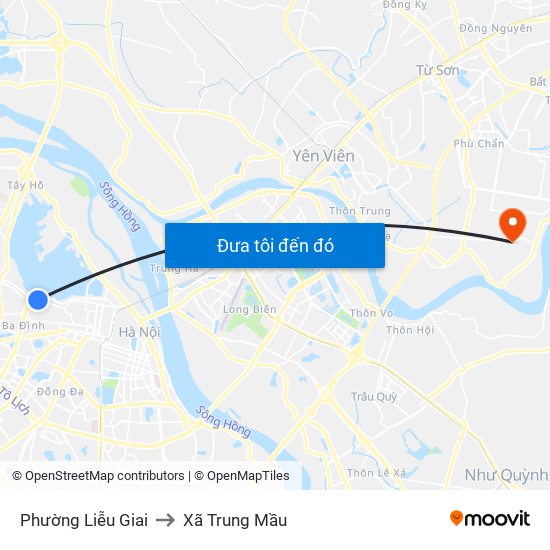 Phường Liễu Giai to Xã Trung Mầu map