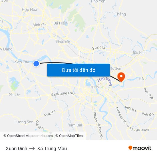 Xuân Đình to Xã Trung Mầu map