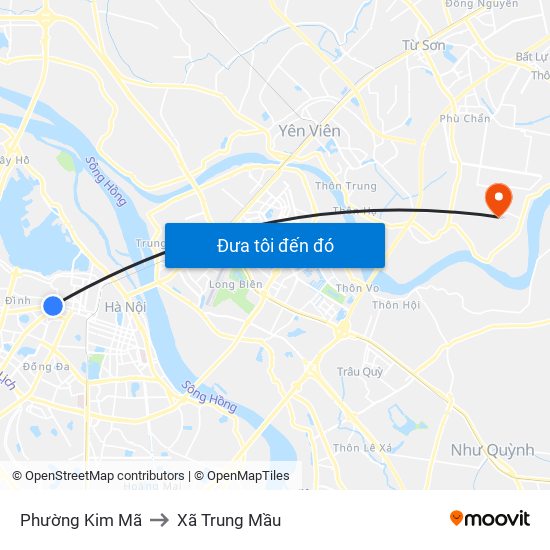 Phường Kim Mã to Xã Trung Mầu map