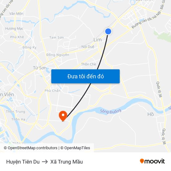 Huyện Tiên Du to Xã Trung Mầu map