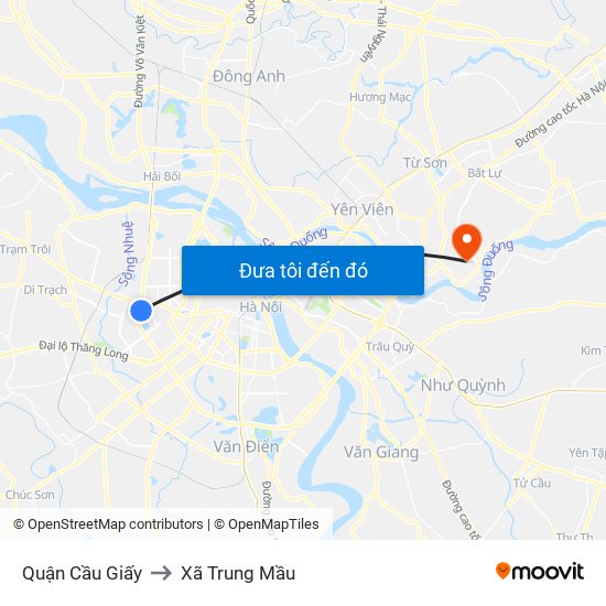 Quận Cầu Giấy to Xã Trung Mầu map