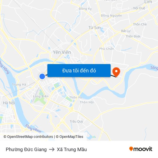 Phường Đức Giang to Xã Trung Mầu map