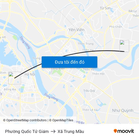 Phường Quốc Tử Giám to Xã Trung Mầu map