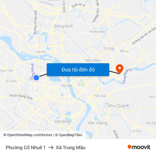 Phường Cổ Nhuế 1 to Xã Trung Mầu map