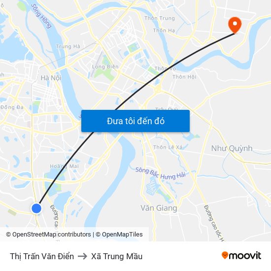 Thị Trấn Văn Điển to Xã Trung Mầu map