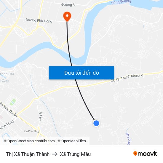 Thị Xã Thuận Thành to Xã Trung Mầu map