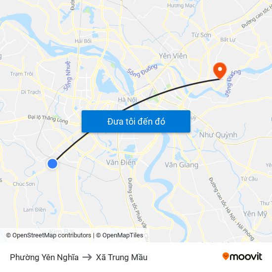 Phường Yên Nghĩa to Xã Trung Mầu map