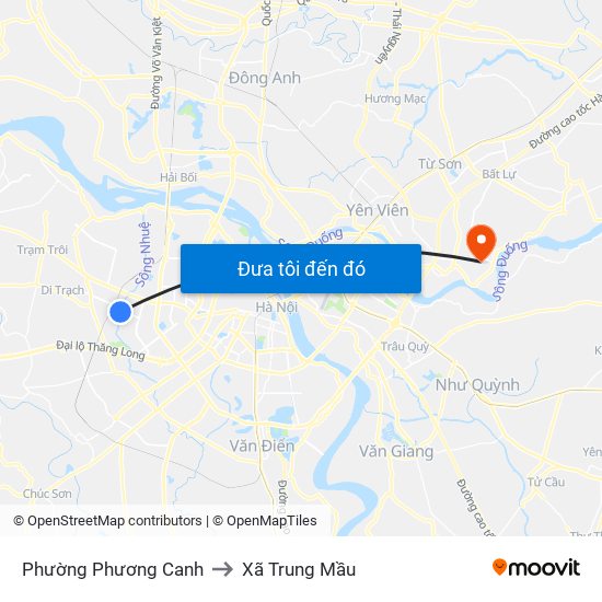 Phường Phương Canh to Xã Trung Mầu map
