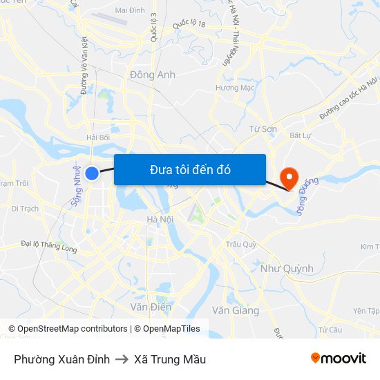 Phường Xuân Đỉnh to Xã Trung Mầu map