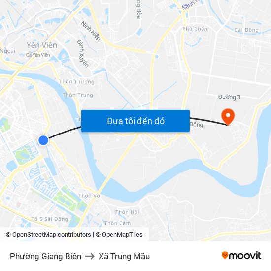 Phường Giang Biên to Xã Trung Mầu map