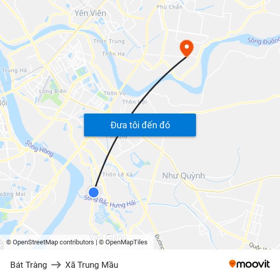 Bát Tràng to Xã Trung Mầu map