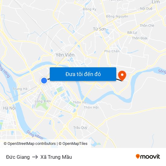 Đức Giang to Xã Trung Mầu map