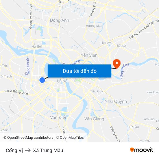 Cống Vị to Xã Trung Mầu map