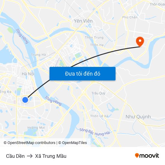 Cầu Dền to Xã Trung Mầu map