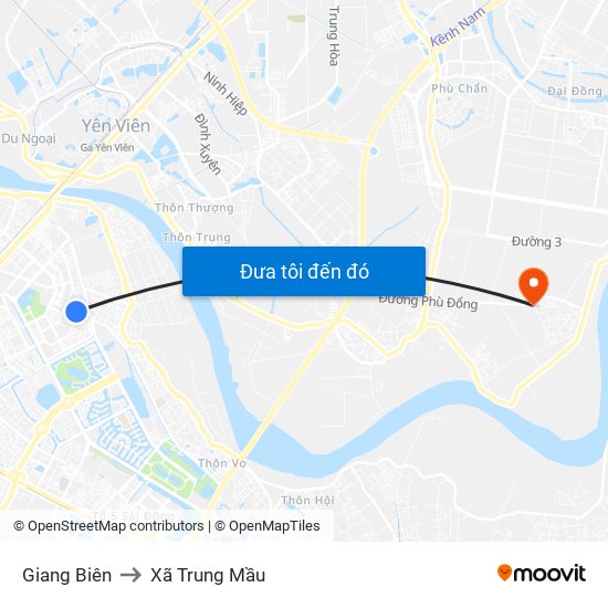 Giang Biên to Xã Trung Mầu map