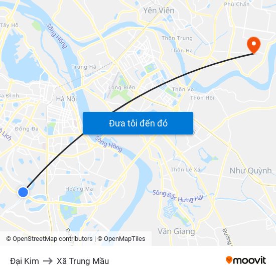 Đại Kim to Xã Trung Mầu map